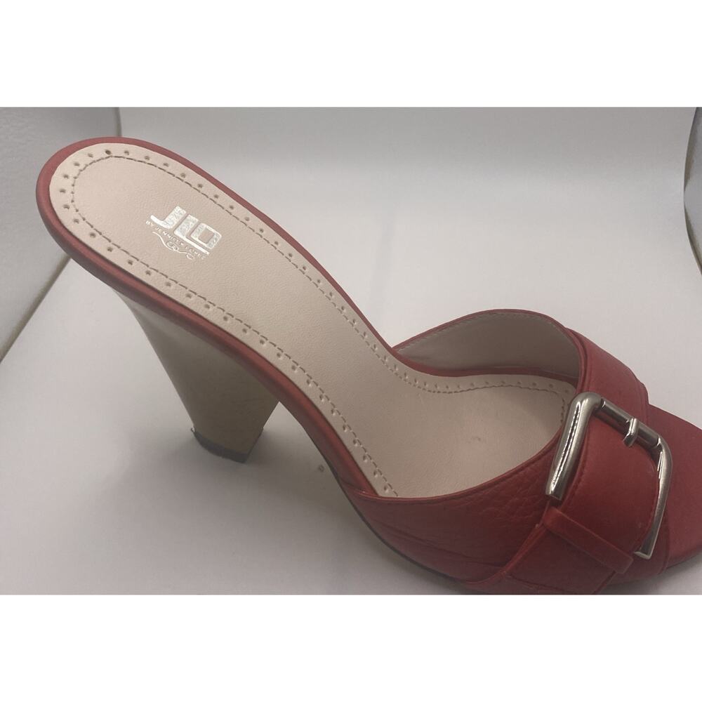 Jennifer Lopez JLO Red Leather Buckle Square Open Toe Slides - Size 8M - Picture 4 of 9